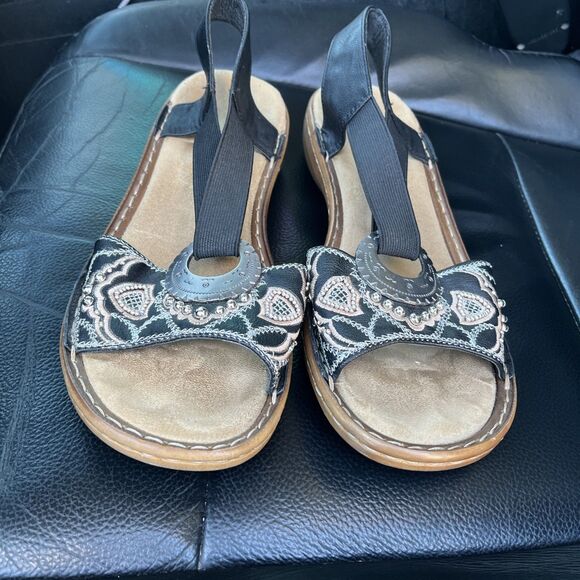 Rieker Shoes Womens Size 9 Embroidered Slip On Sandals Comfort Slingback 40 - Picture 2 of 7